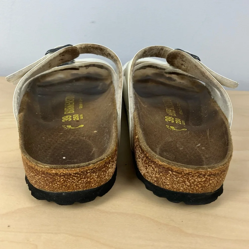 Birkenstock Women’s Size 39 / 8.0 Florida White Leather 3 Strap Cork Sandals - Picture 7 of 15